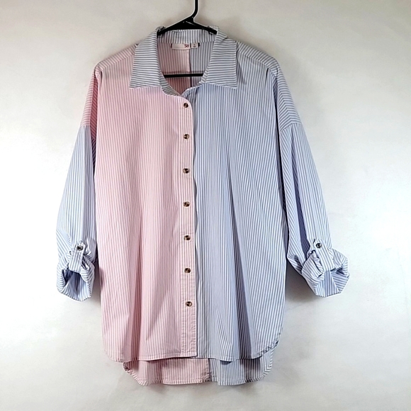 SO Tops - SO Two Tone Striped Button Down Shirt Size XL